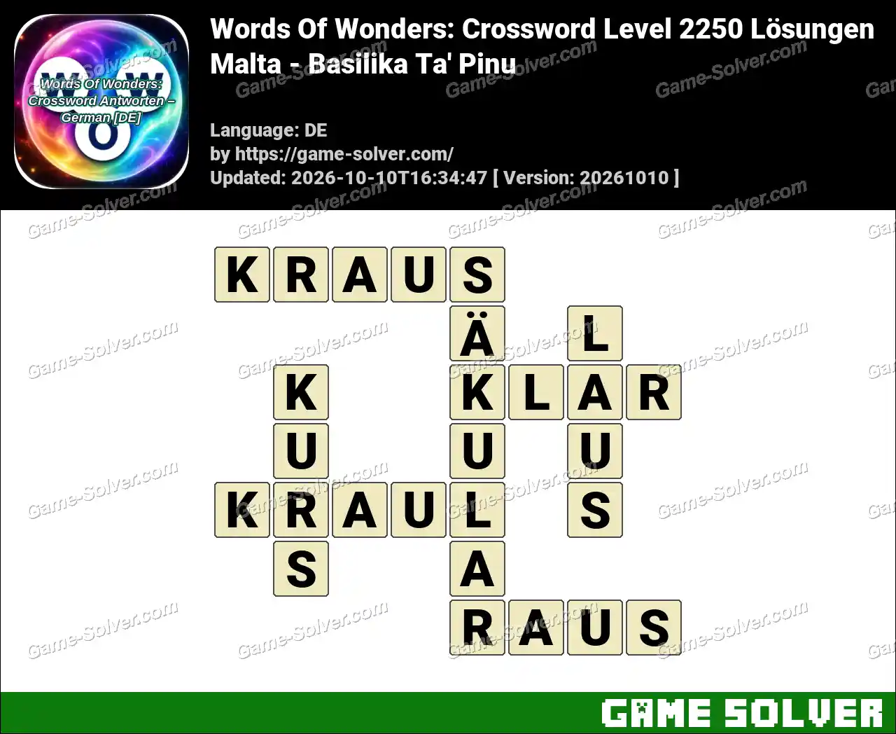 Words Of Wonders: Crossword Level 2250 Lösungen – Malta – Basilika Ta’ Pinu